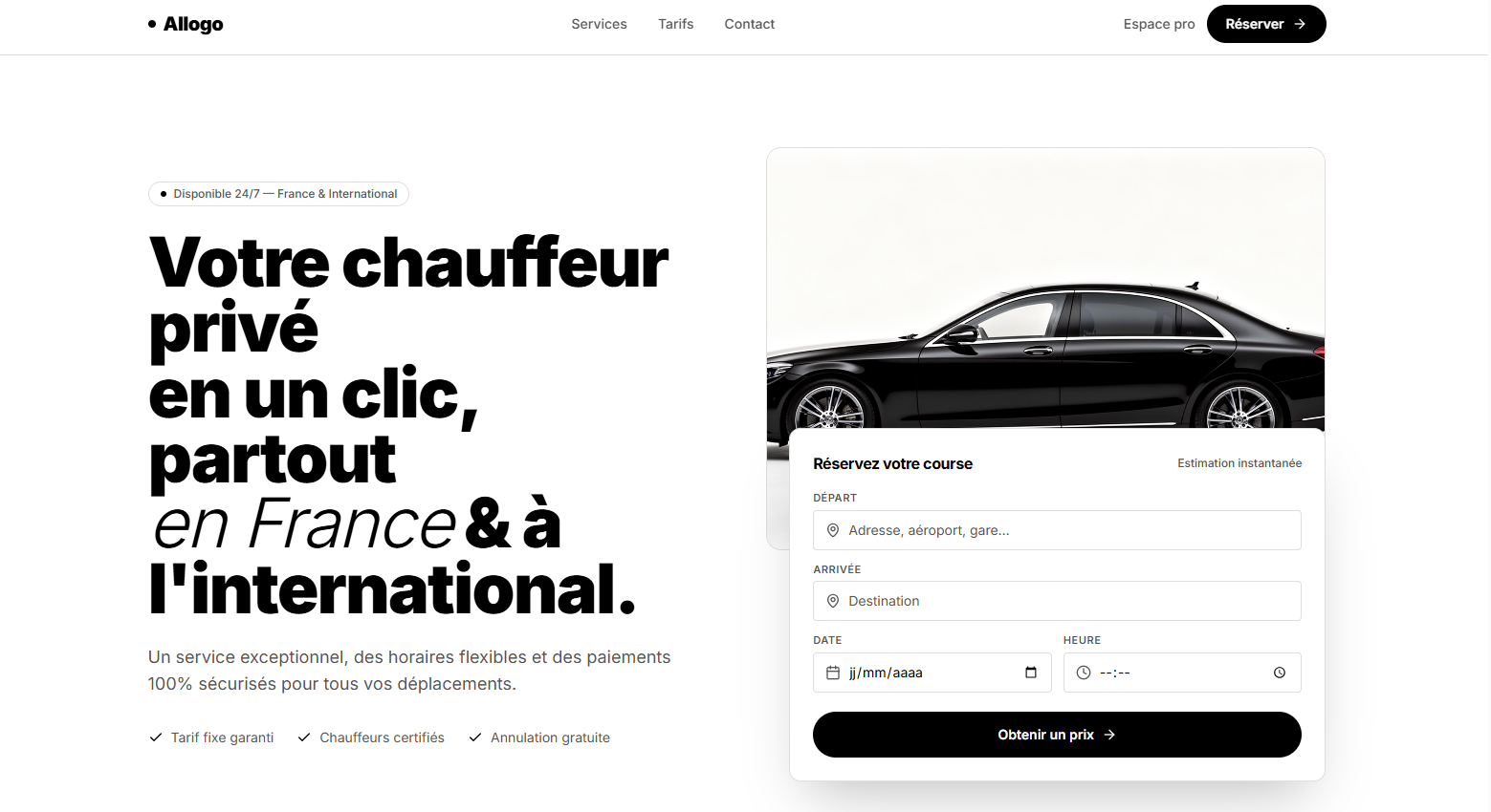 Site vitrine pour chauffeur VTC avec réservation en ligne