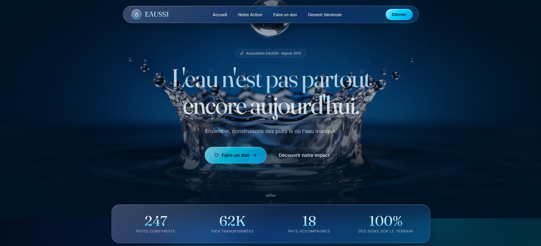 Template de site d'association solidaire pour la construction de puits