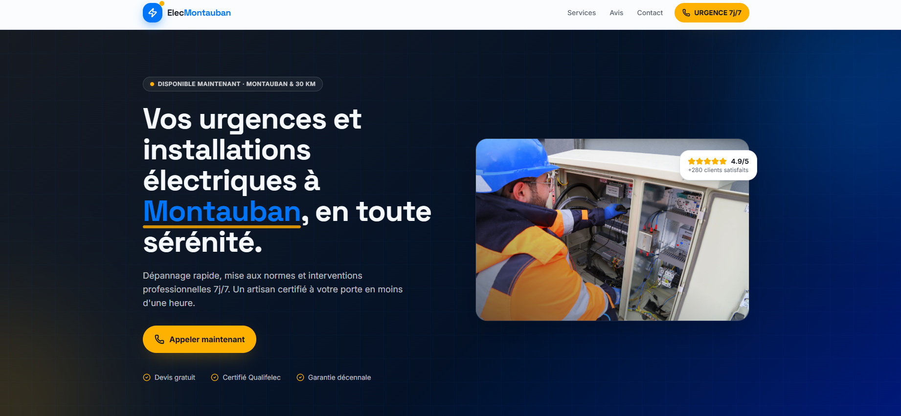 Template de site pour électricien / artisan du dépannage
